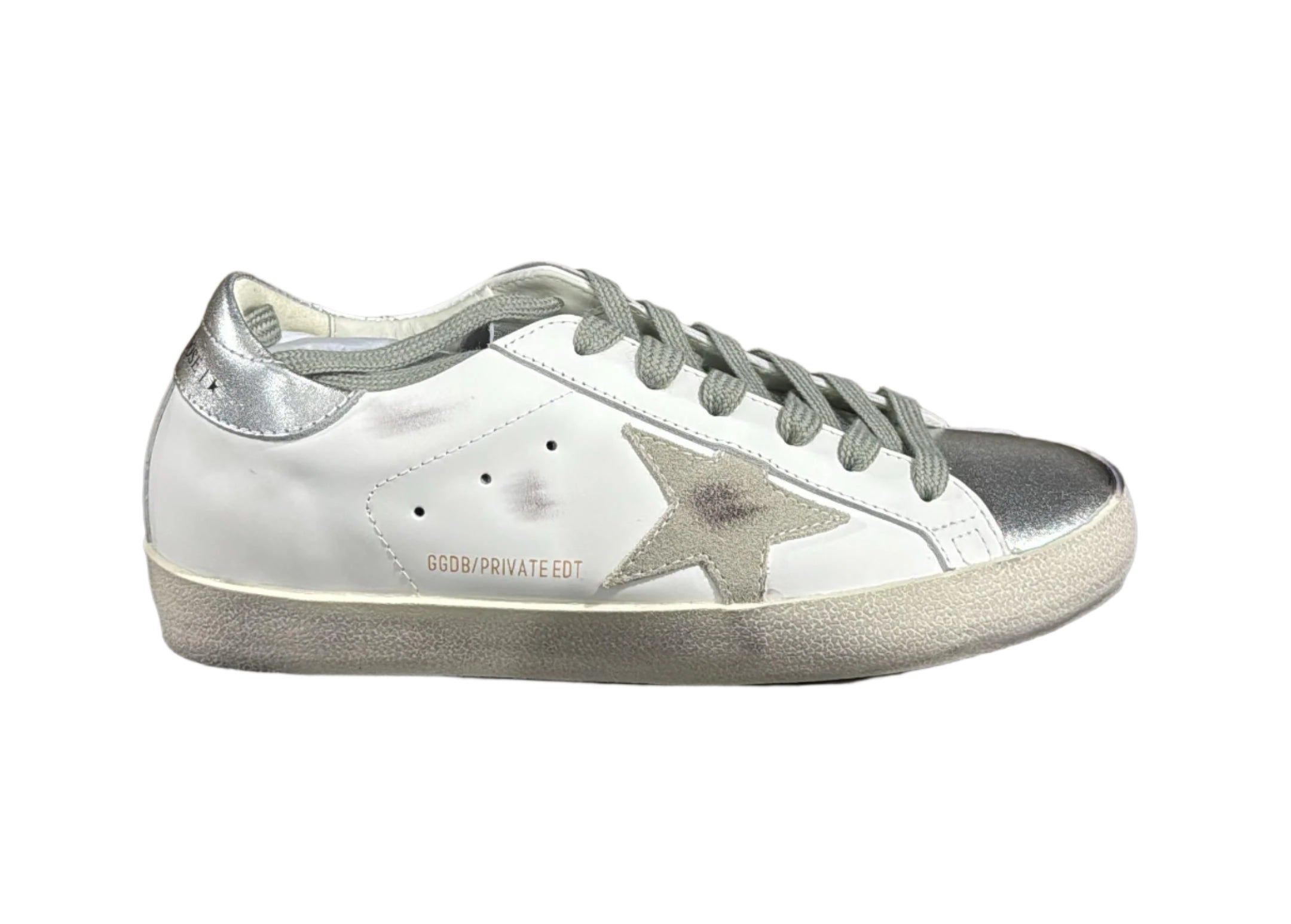 Golden goose white metallic silver