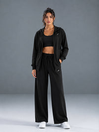 Polyester Set Jacket with Wide Leg Pant