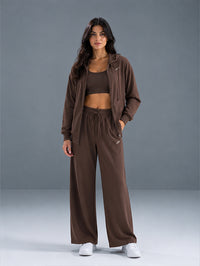 Polyester Set Jacket with Wide Leg Pant