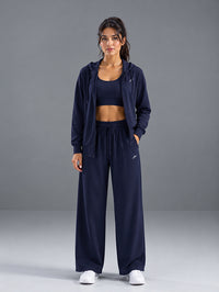 Polyester Set Jacket with Wide Leg Pant