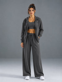 Polyester Set Jacket with Wide Leg Pant