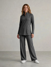 Polyester Set Long Sleeve Shirt With High Waisted Pant