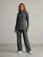 Polyester Set Long Sleeve Shirt With High Waisted Pant