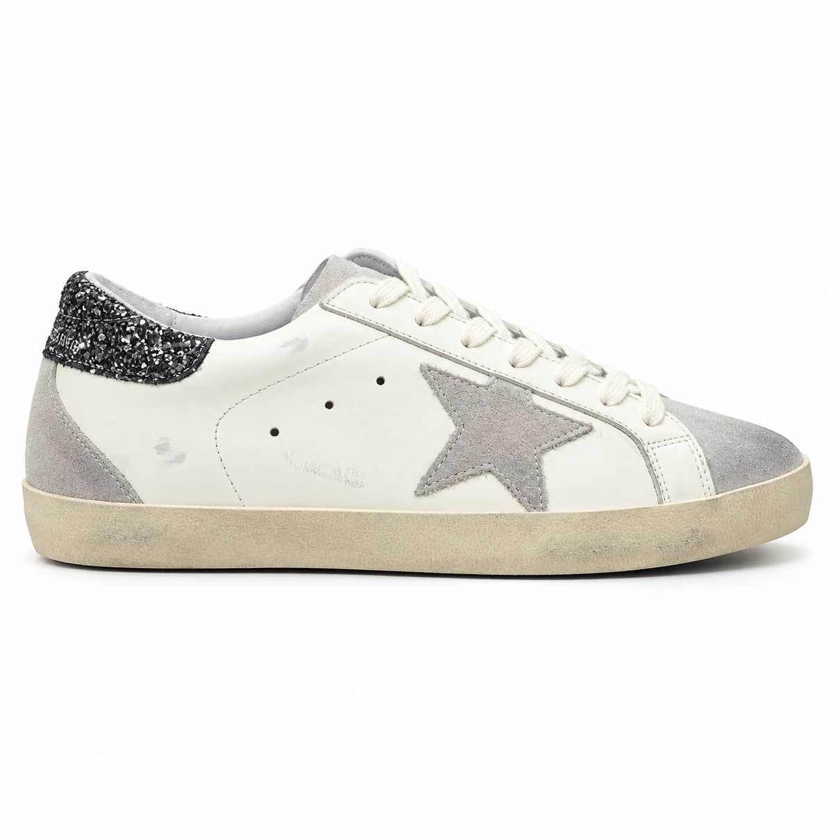 golden goose white grey blue glitter