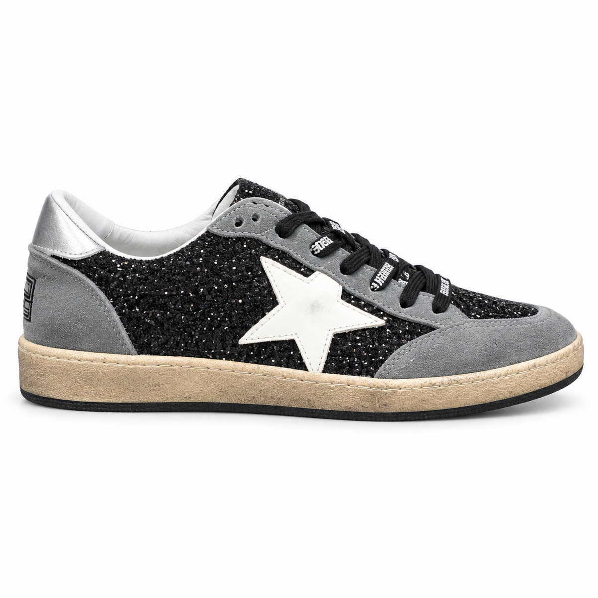 golden goose  ball star in glitter with leather star and metallic leather heel tab