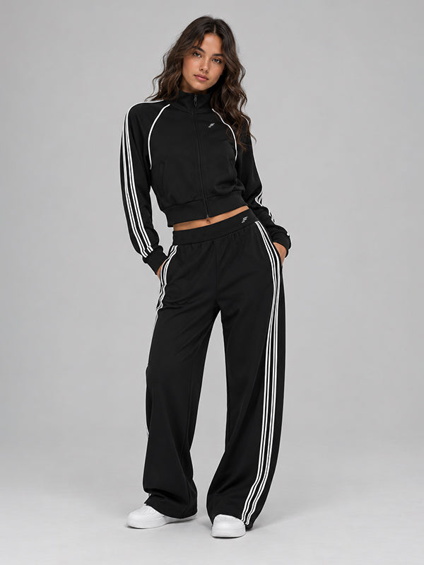 Set Cropped Jacket with Wide Leg Pant