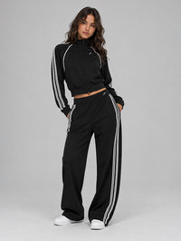 Set Cropped Jacket with Wide Leg Pant
