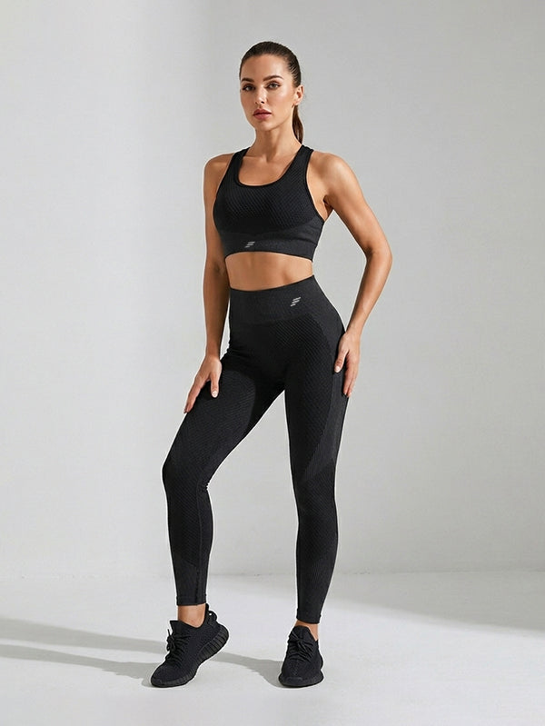 Textured Panel Sports Bra With Legging