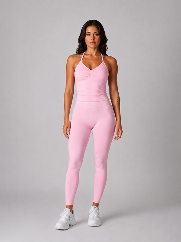 Set True Shape Ruched Halter Tank with Legging