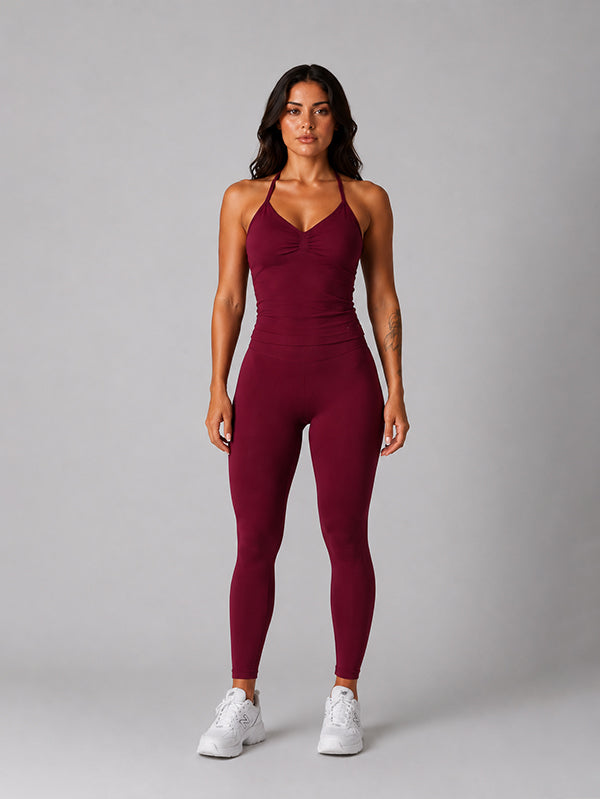 Set True Shape Ruched Halter Tank with Legging