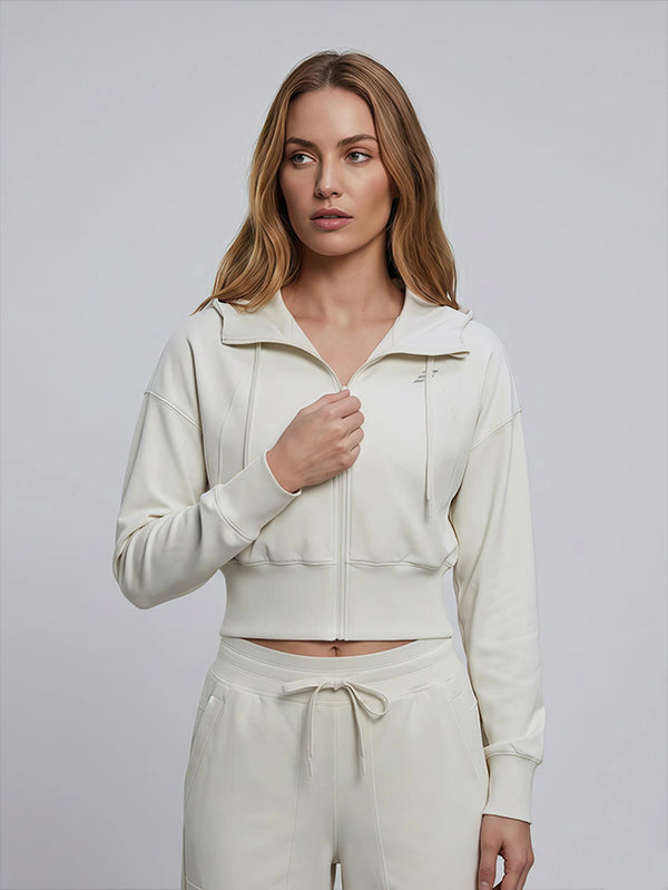 Hooded Short Waist-Tie Open-Front  Sportswear Jacket