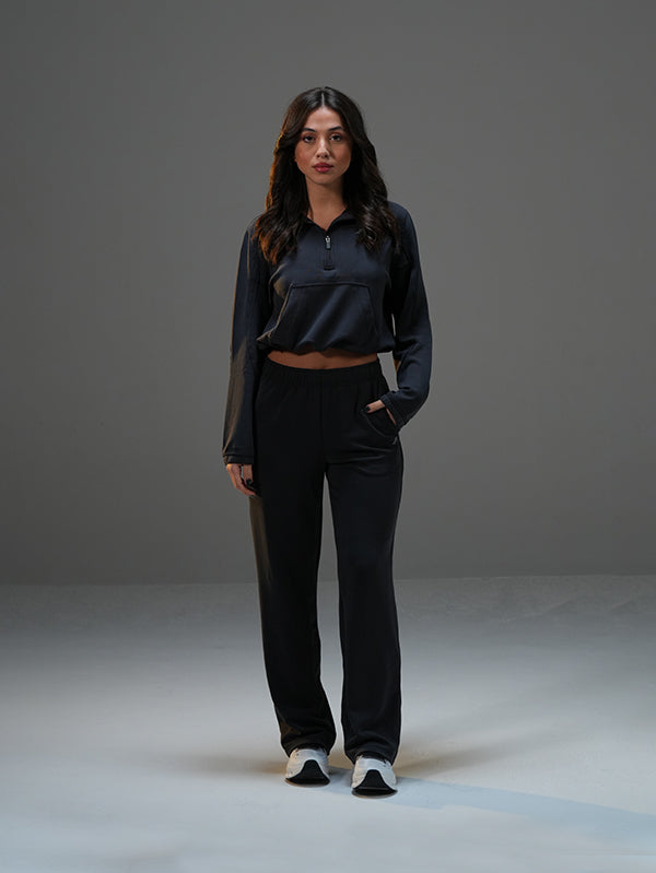 On Sweat 上下 (M) Set Cropped Half-Zip Hoodie with Wide Leg Pant – Cross SportWear