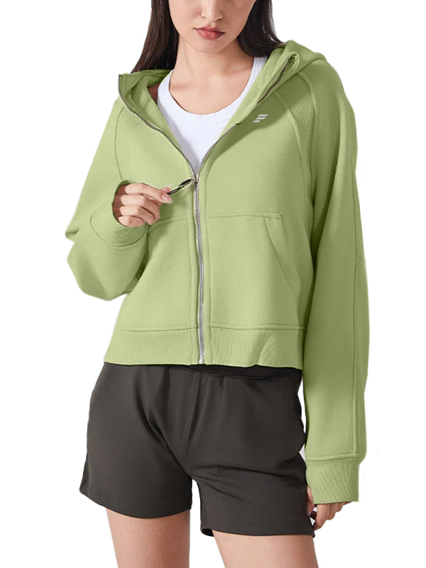 Cropped Full-Zip Hoodie Green