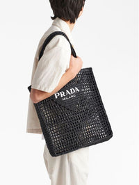 Prada triangle-logo crochet tote bag