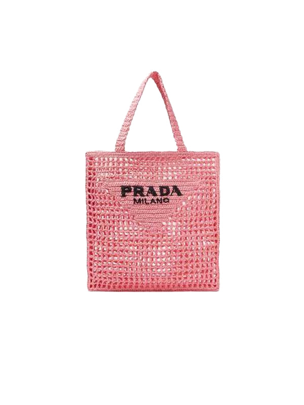 Prada triangle-logo crochet tote bag